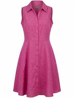 SHARAGANO Sleeveless Button-Front Pink Shirt Dress with Gold Coloured Buttons.